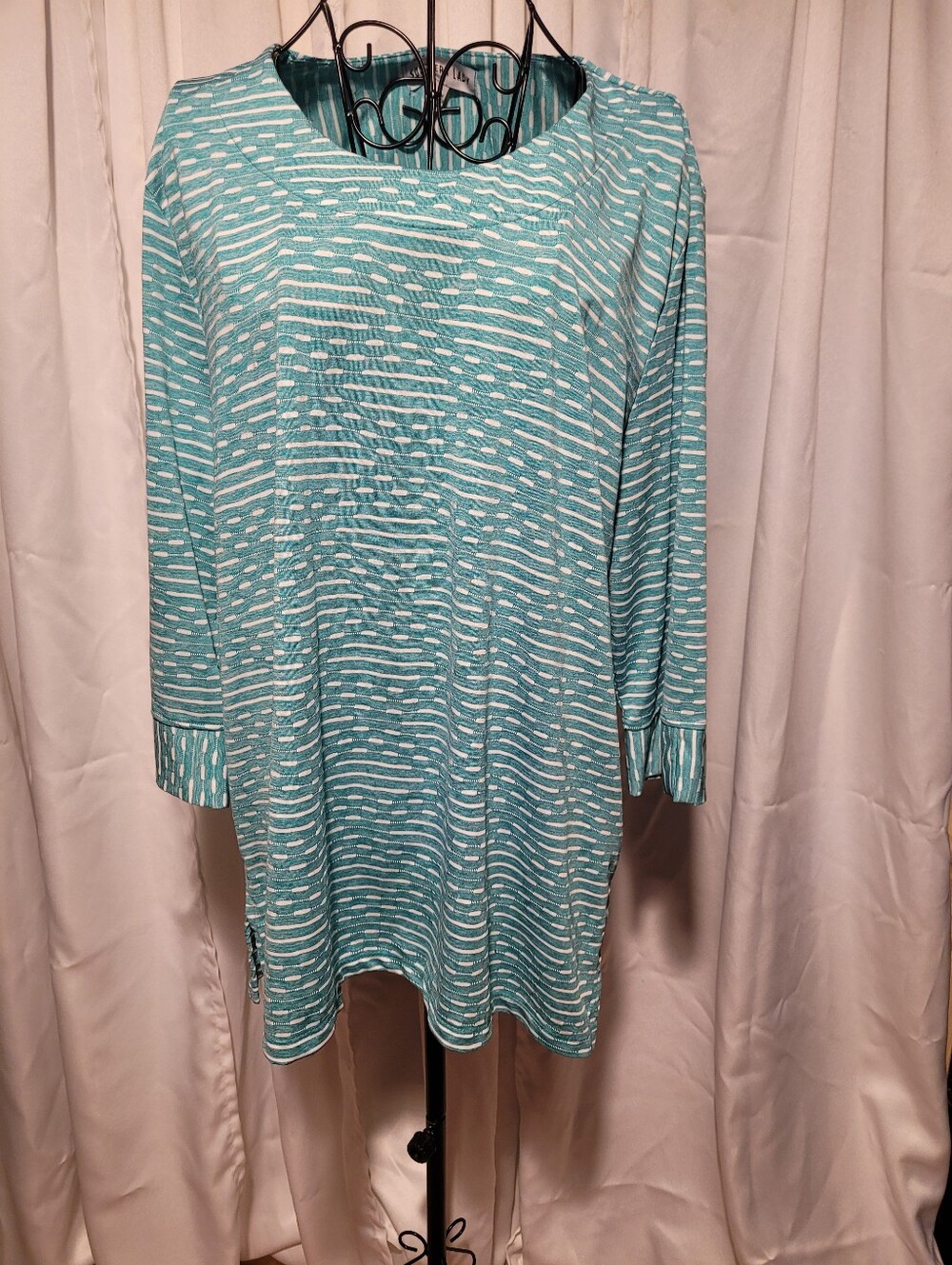 Southern Lady Teal and White Striped Long-Sleeve Tunic